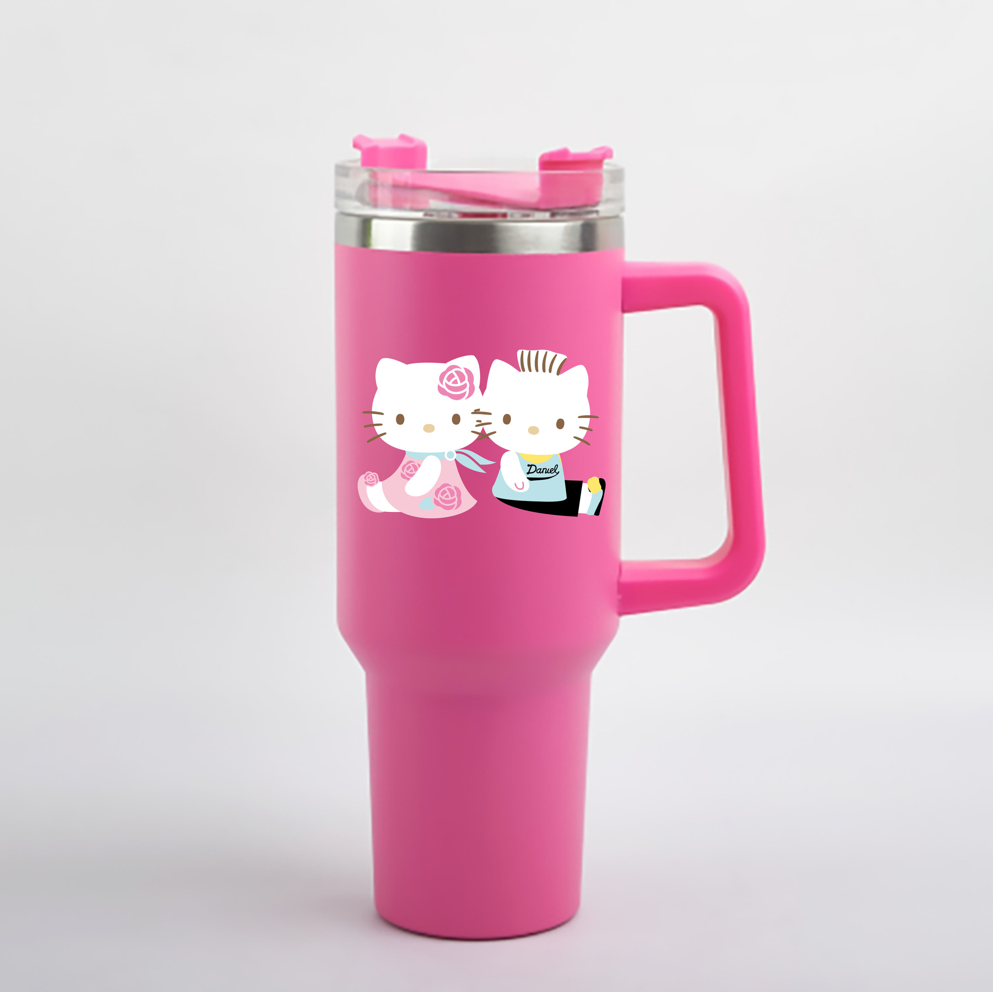 （画像用） Hello Kitty ハローキティ 1200mL車用タンブラー - クリスタルステッカー（プラスチックストロー付き）